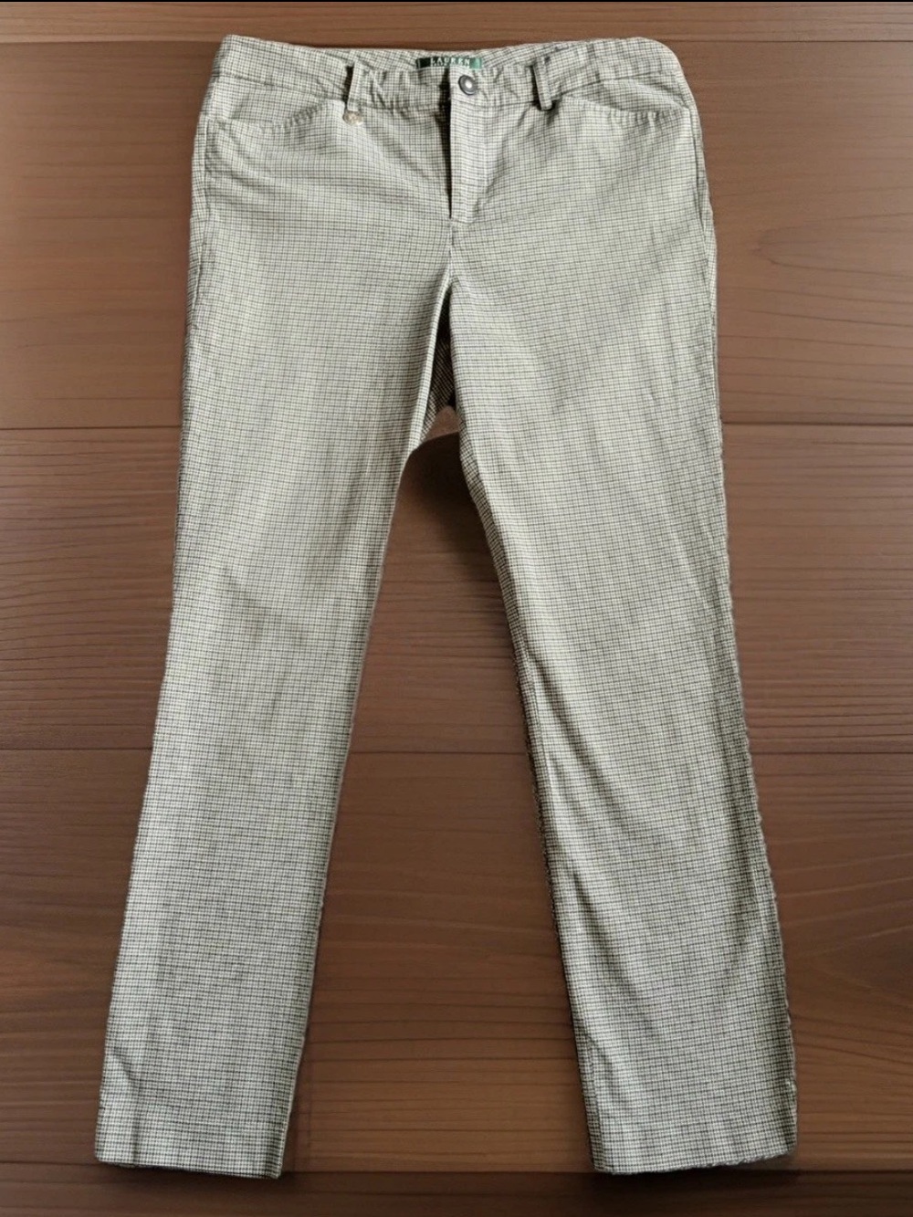 Vintage LAUREN RALPH LAUREN Pants Size 8 Classic Brown Houndstooth Slim Straight